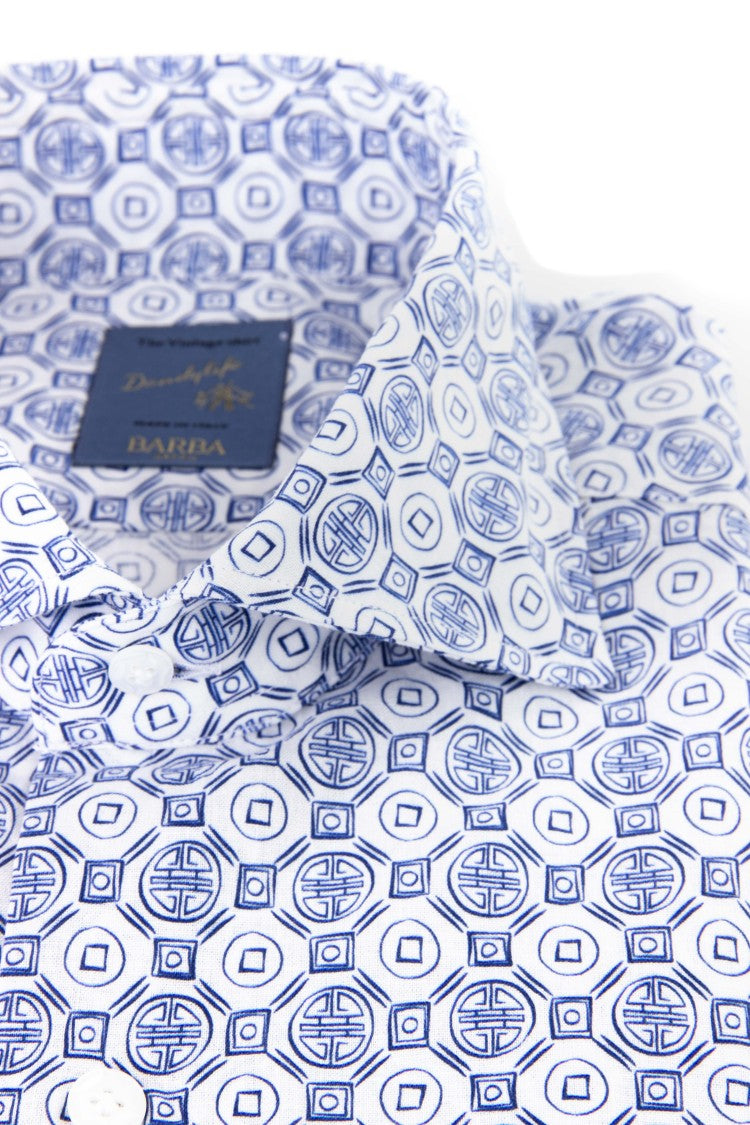 Barba Geometric Print Cotton-Linen Shirt Dandylife