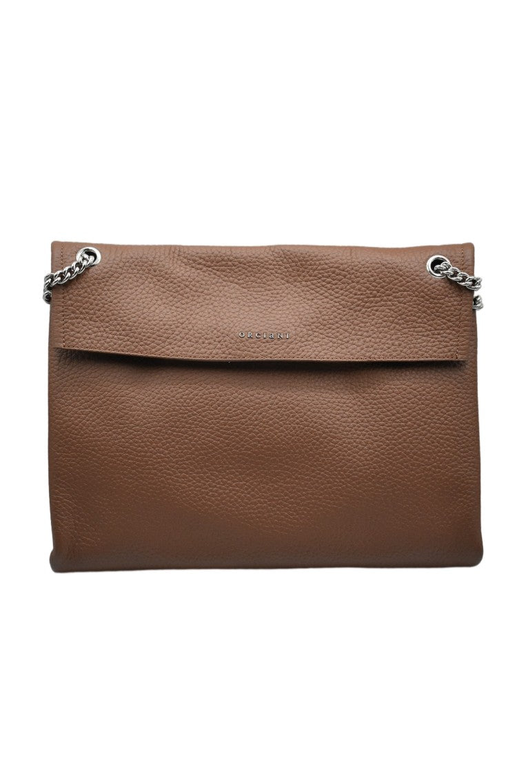 Orciani Beige Hammered Leather Chain Strap Handbag