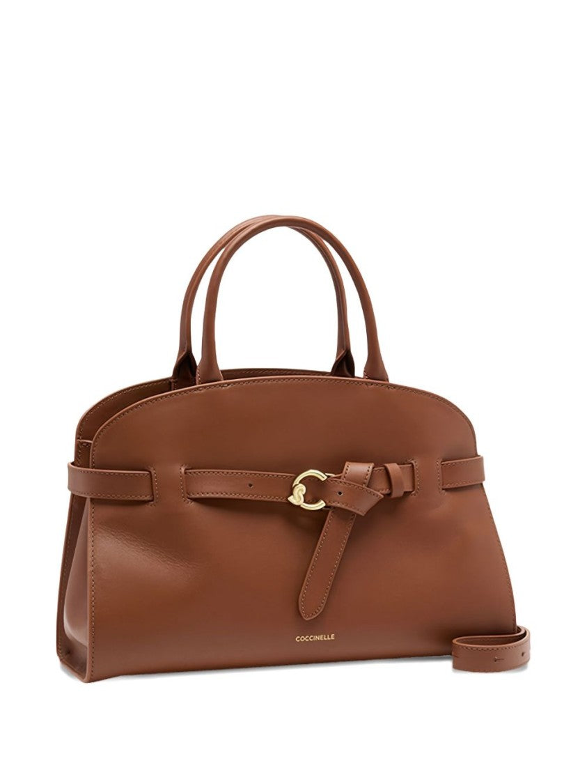 Coccinelle Structured Brown Leather Handbag With Belt Buckle Detail