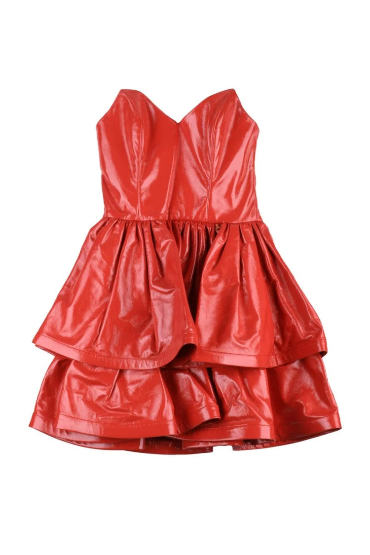 Elisabetta Franchi Short Faux Leather Dress Heart Neckline - Red
