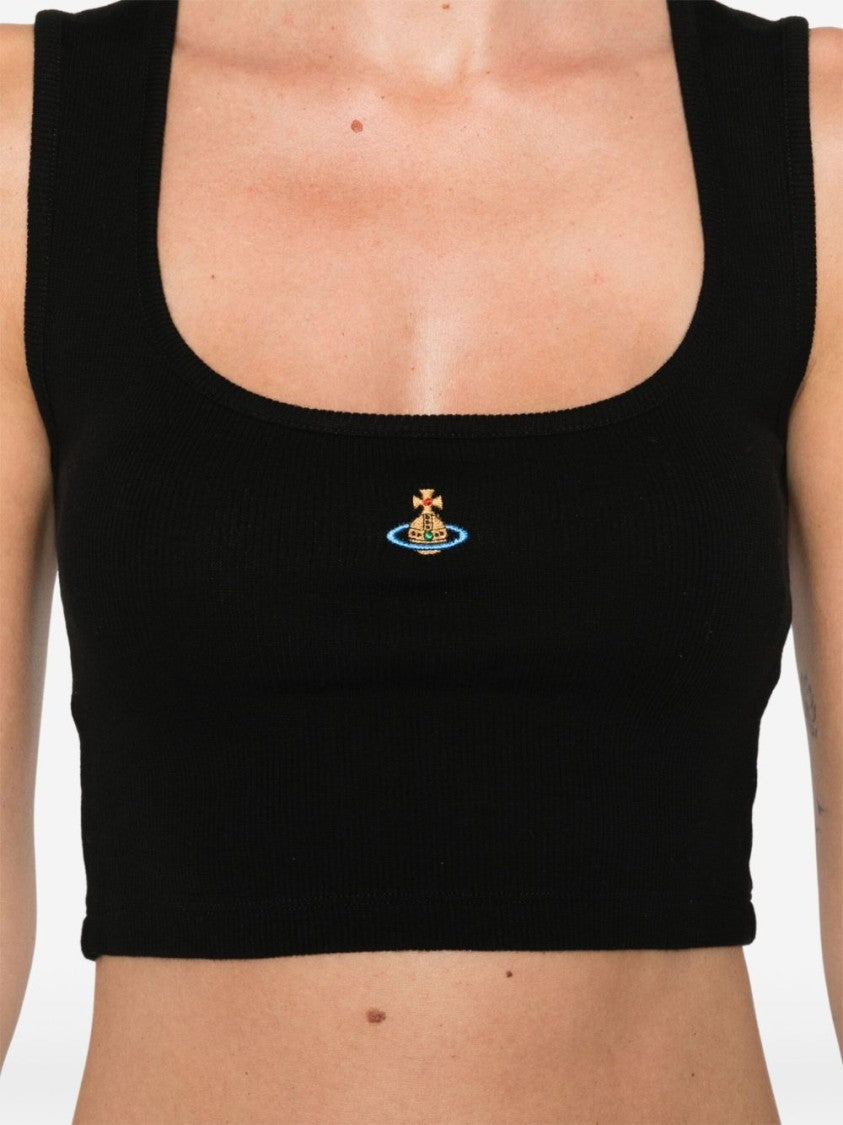 Vivienne Westwood Black Ribbed Sleeveless Small Orb Top