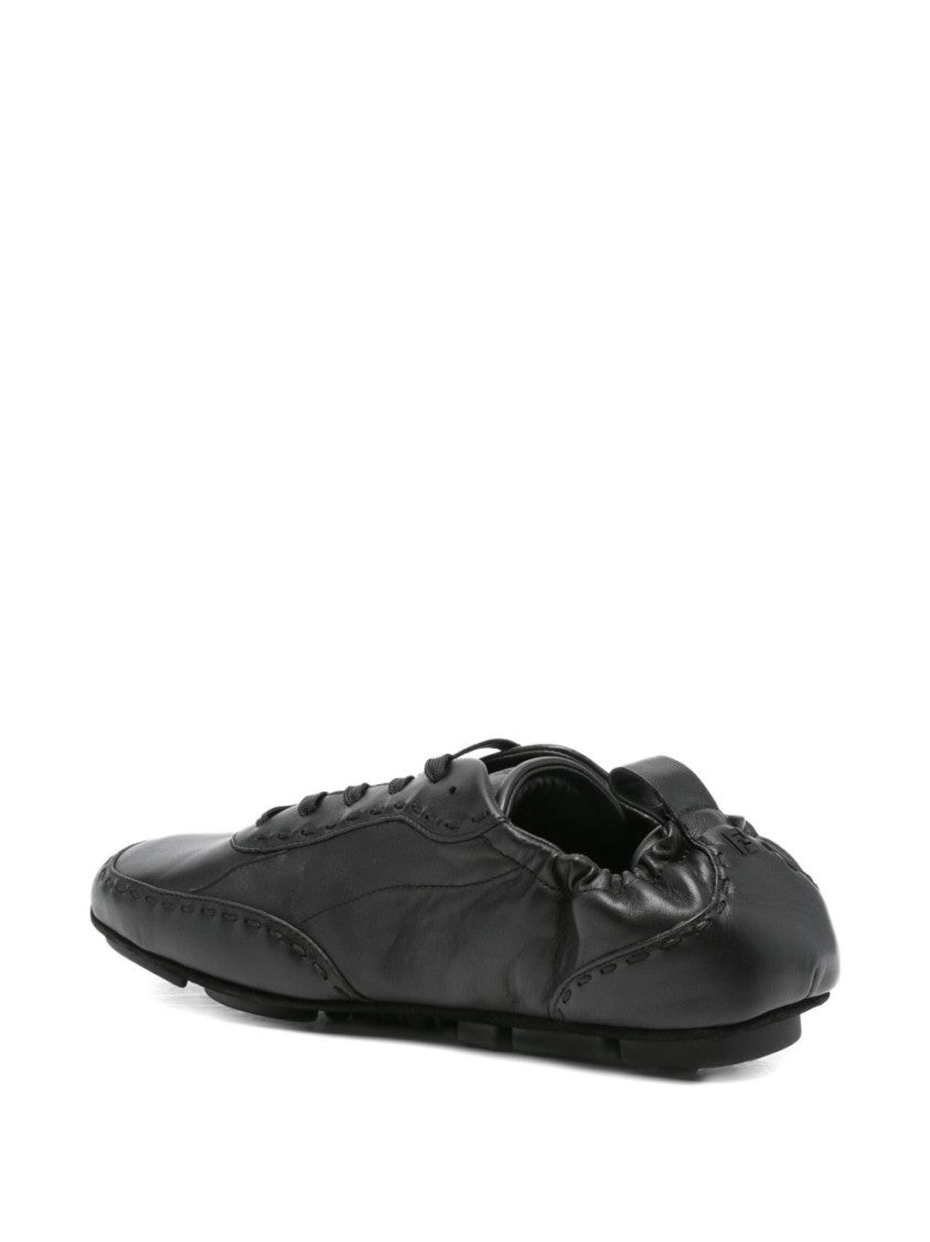 Fendi Sleek Lace-Up Flat Shoes In Smooth Leather