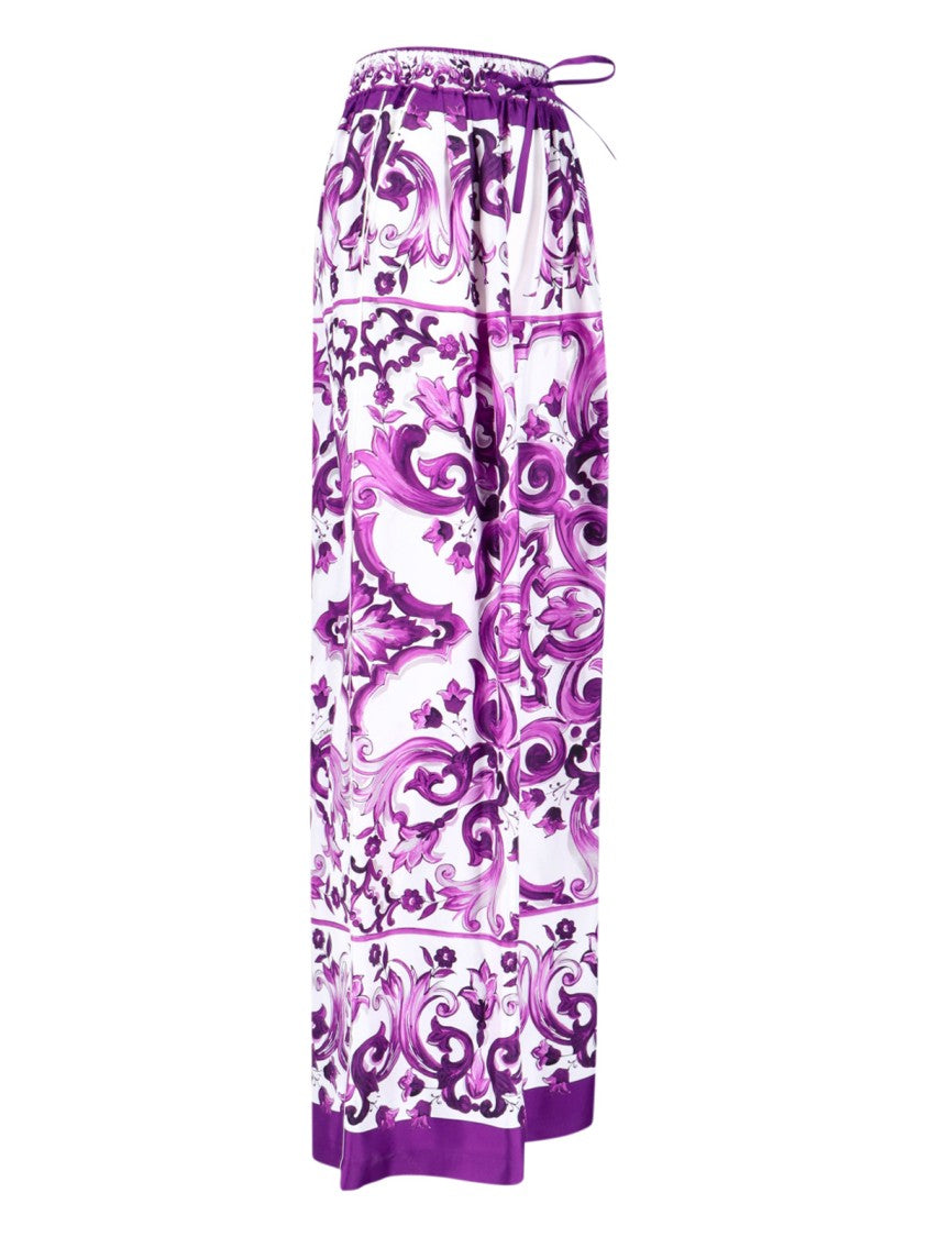 Dolce & Gabbana Wide-Leg Trousers With Baroque Pattern And Drawstring Waist