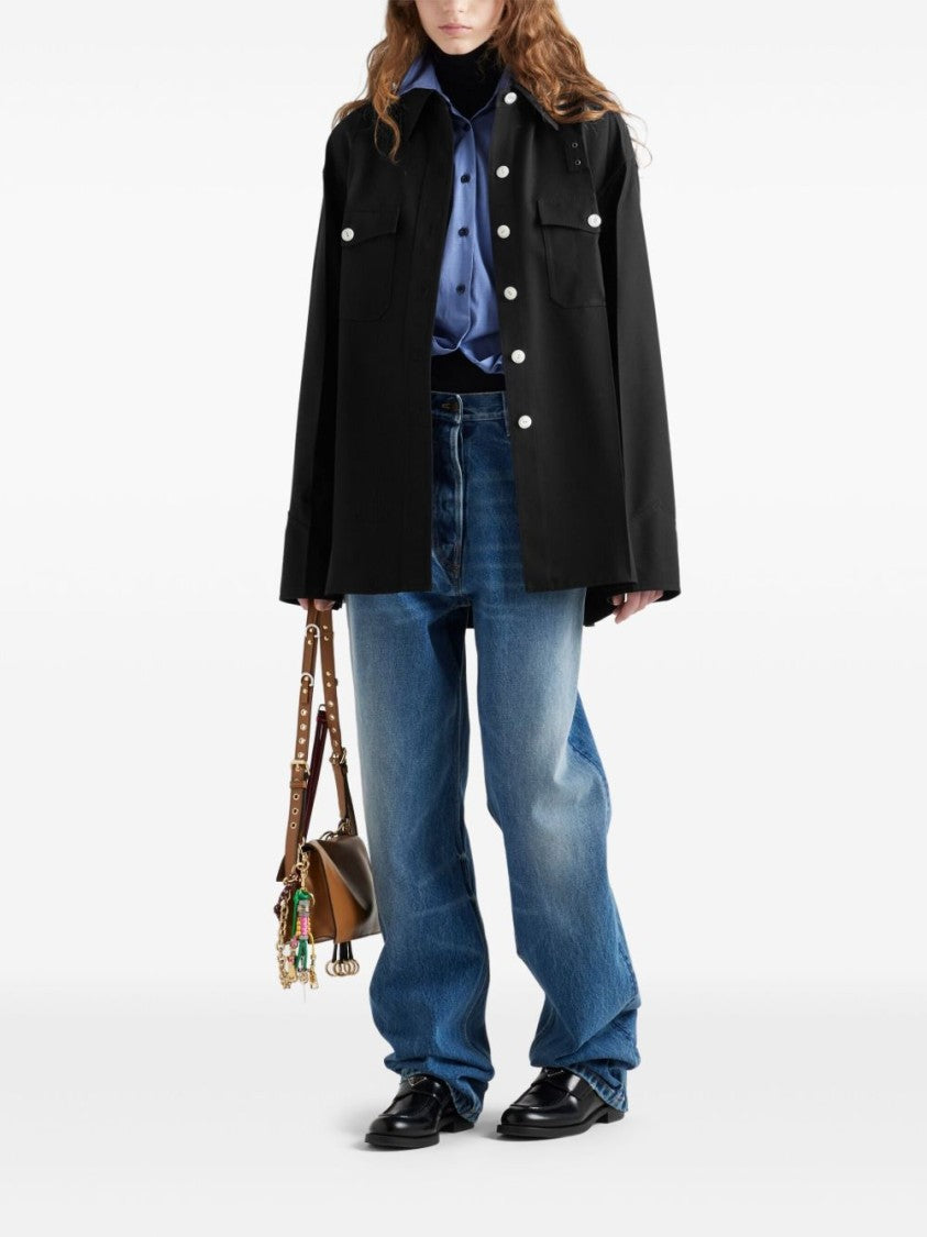 Prada Wool Gabardine Coat With Classic Collar And Flap Pockets