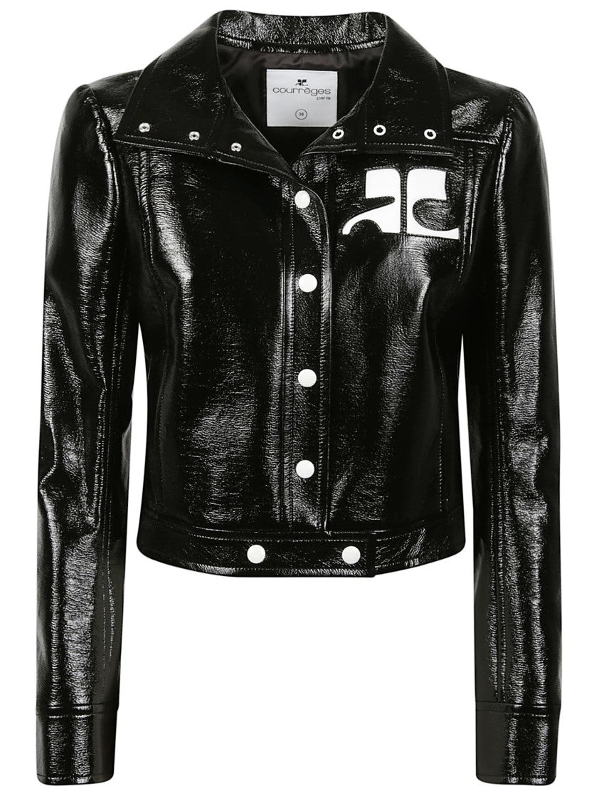 Courrèges Black Reedition Vinyl Cotton-Blend Cropped Jacket