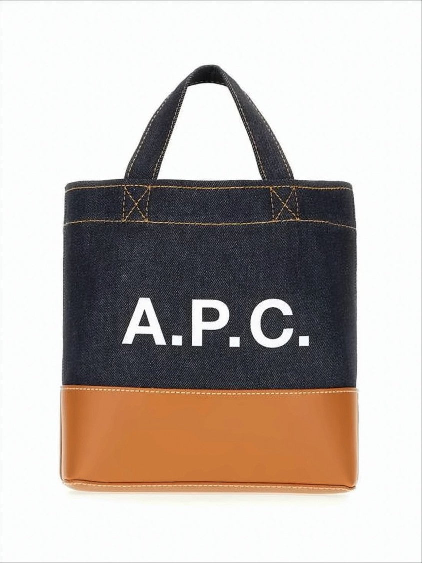 A.P.C. Compact Denim Tote Bag With Leather Base