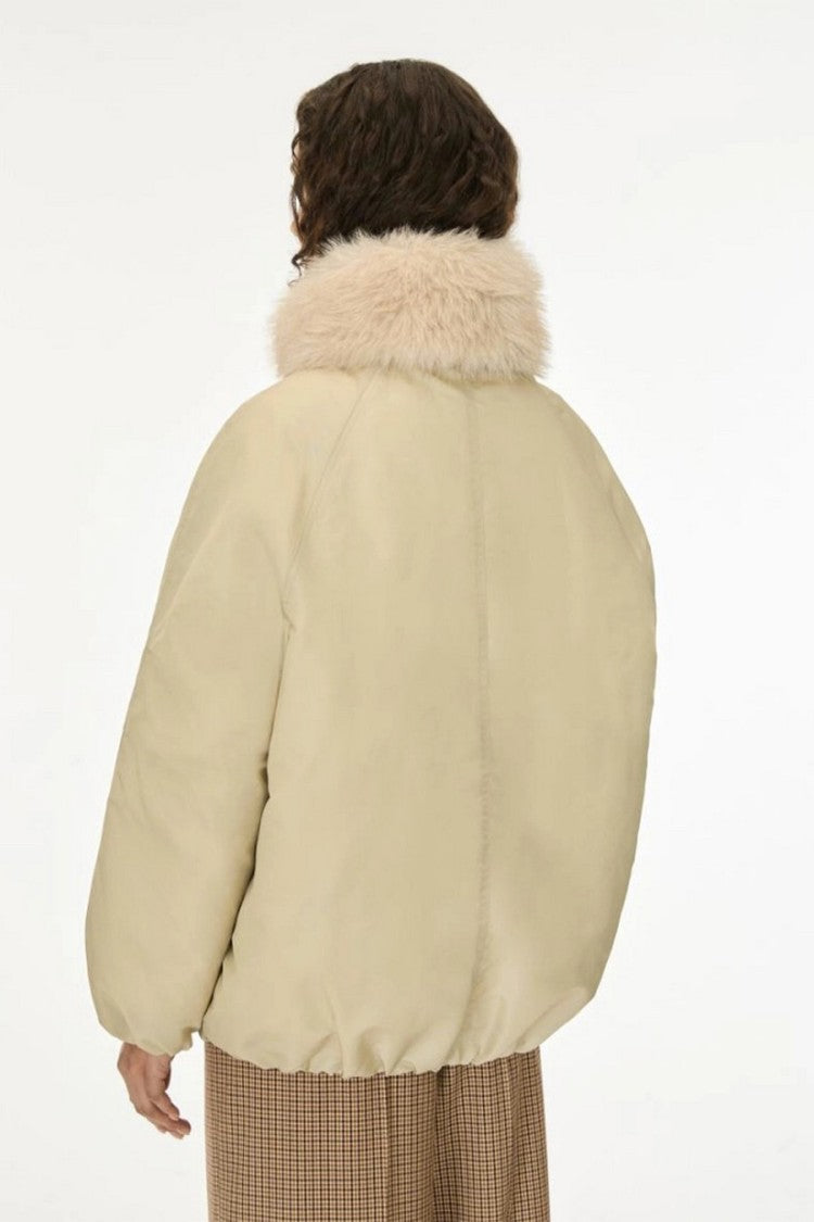 I Blues Cream Plush Collar Zip-Front Jacket