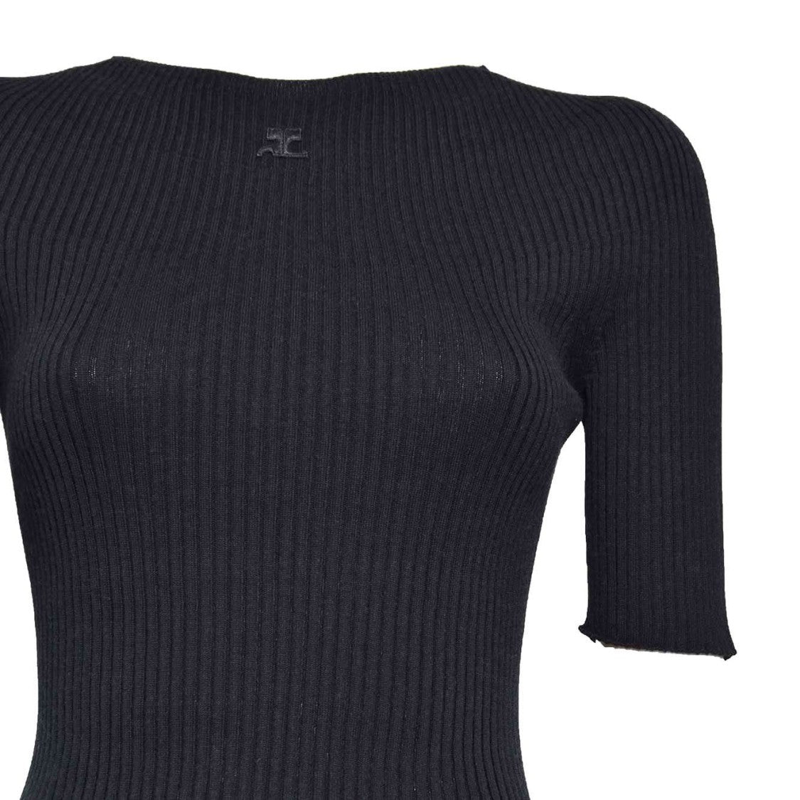 Courrèges Solar Black Ribbed Cotton Sweater