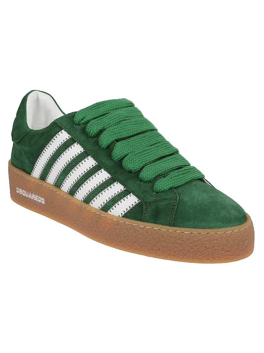 Dsquared2 Textured Green Sneakers With Retro Patch And Chunky Sole