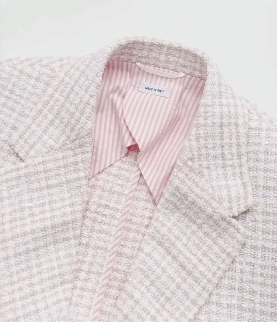 Thom Browne Textured Check Patterned Jacket With Striped Lining