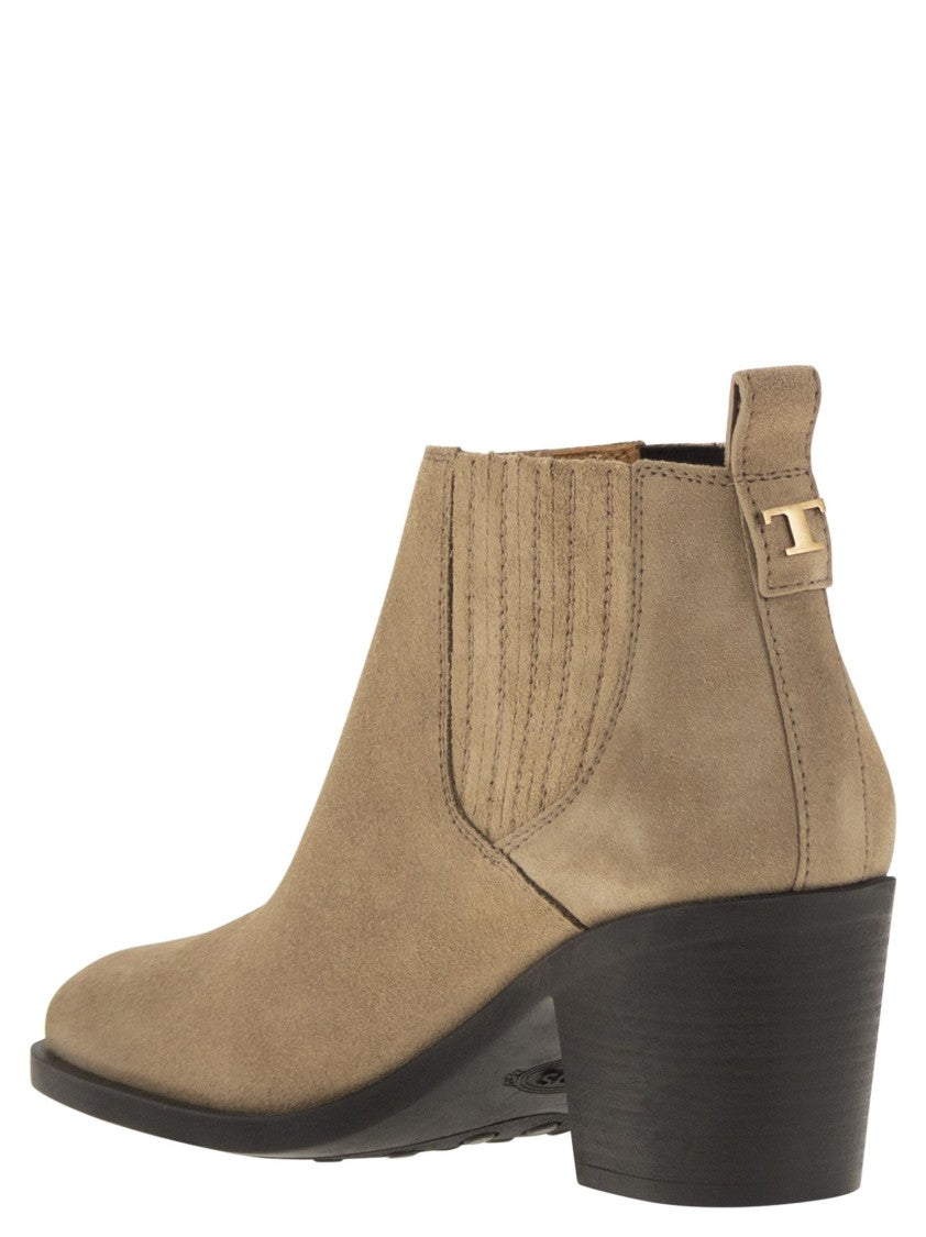 Tod's Suede Calfskin Ankle Boot With Elastic Inserts