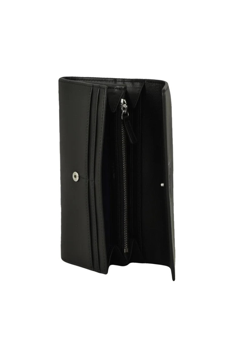 Emporio Armani Minimalist Black Leather Wallet With Snap Closure
