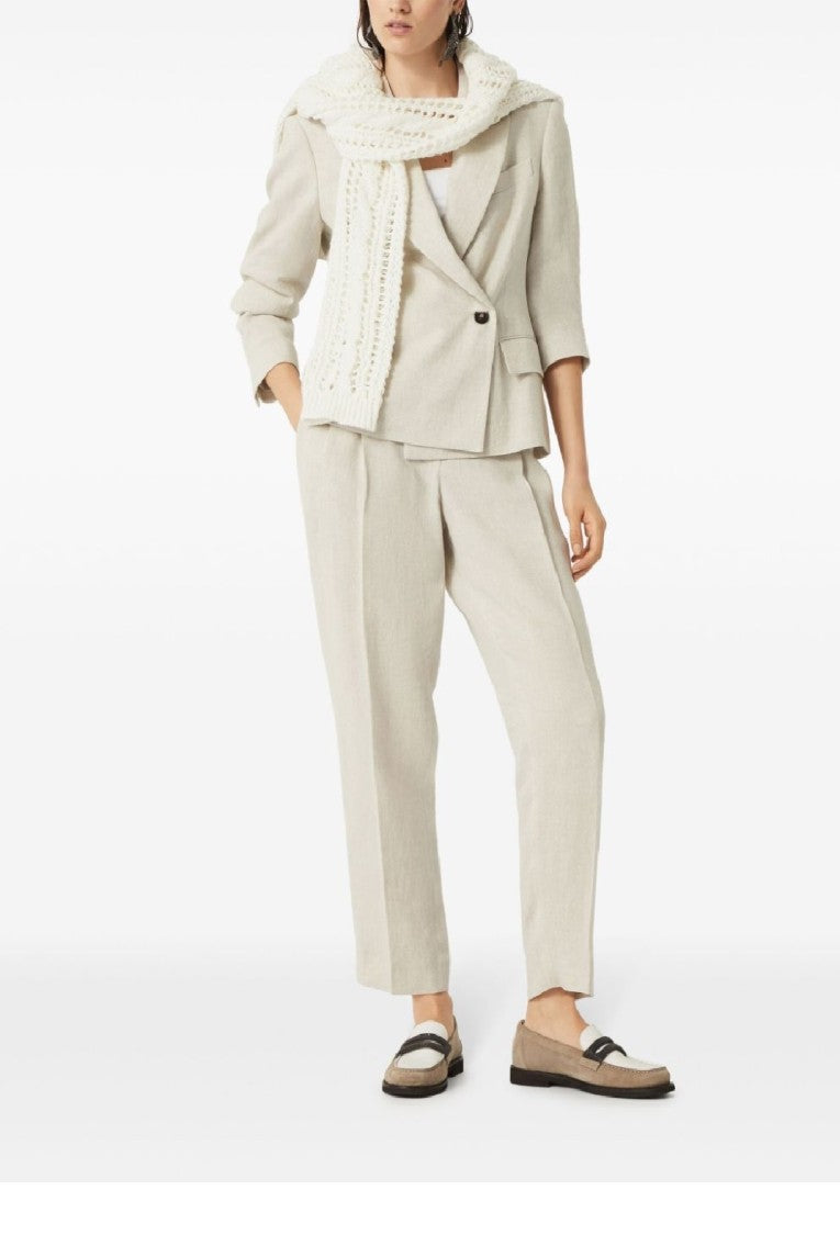 Brunello Cucinelli Tapered High-Waist Beige Pants