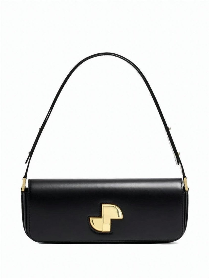 Patou Structured Shoulder Bag With Polished Gold-Tone Clasp