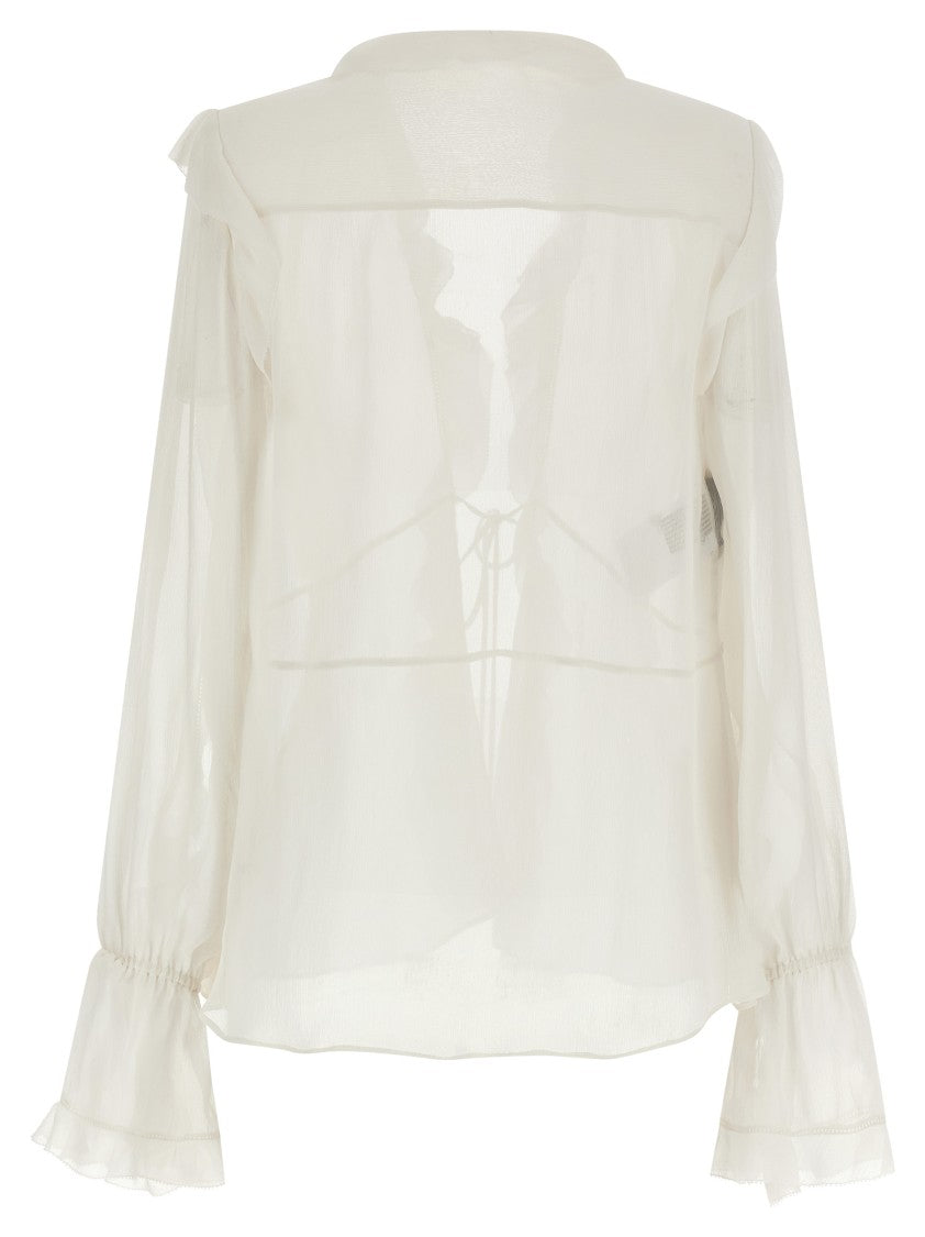 Alberta Ferretti Crêponne Silk Blouse With Ruffled Details And Drawstring Closure