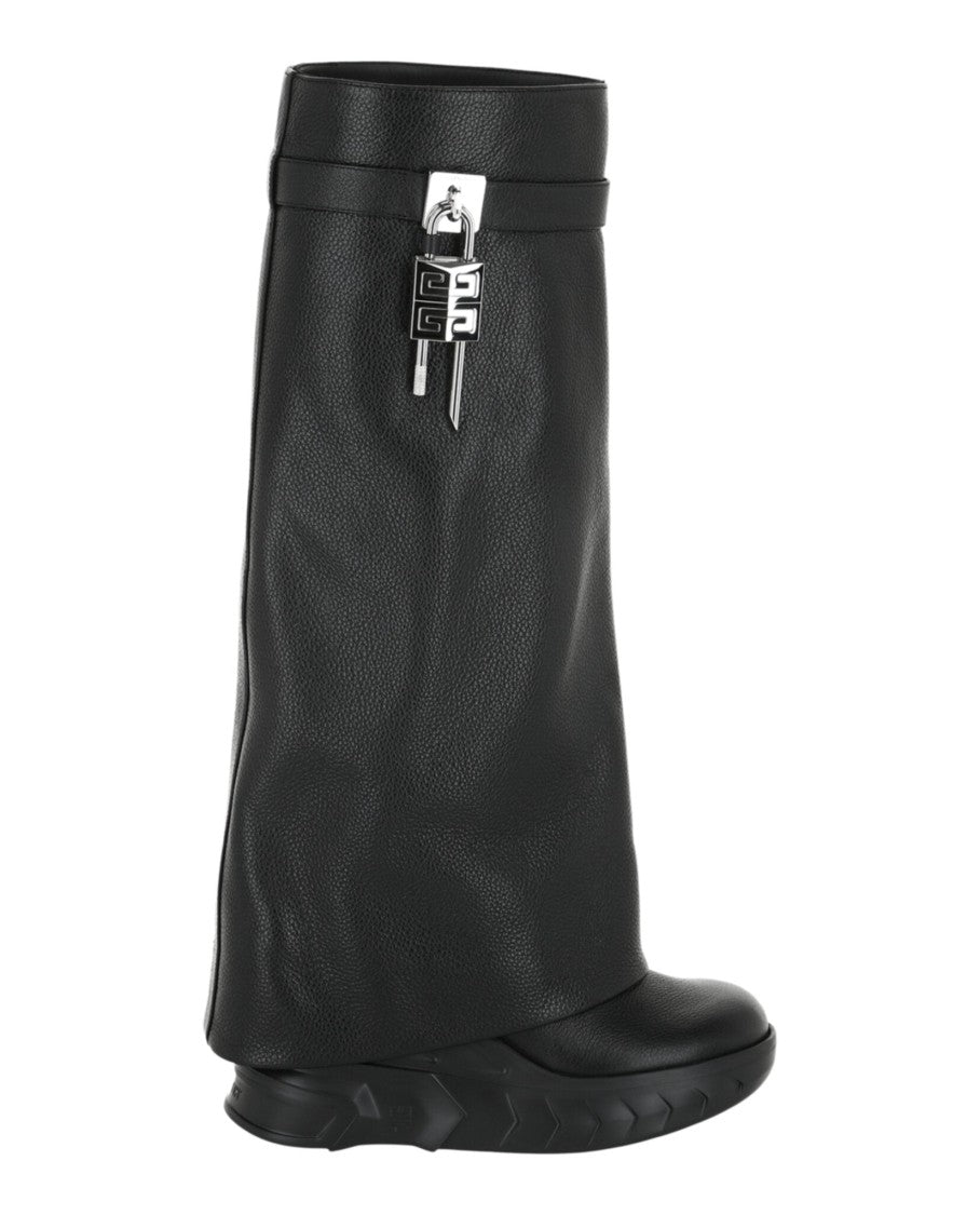 Givenchy Shark Lock Biker Boots In Grained Leather