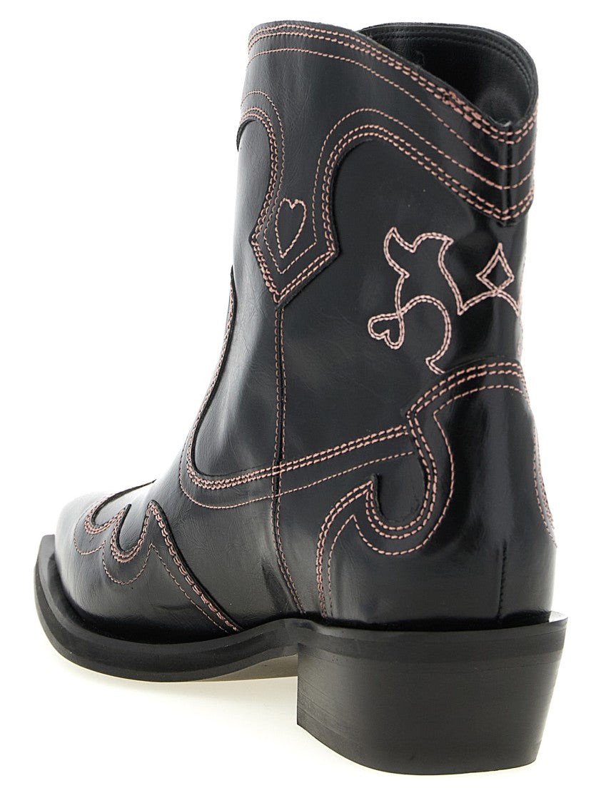 Ganni 'Low Shaft Embroidered Western' Ankle Boots