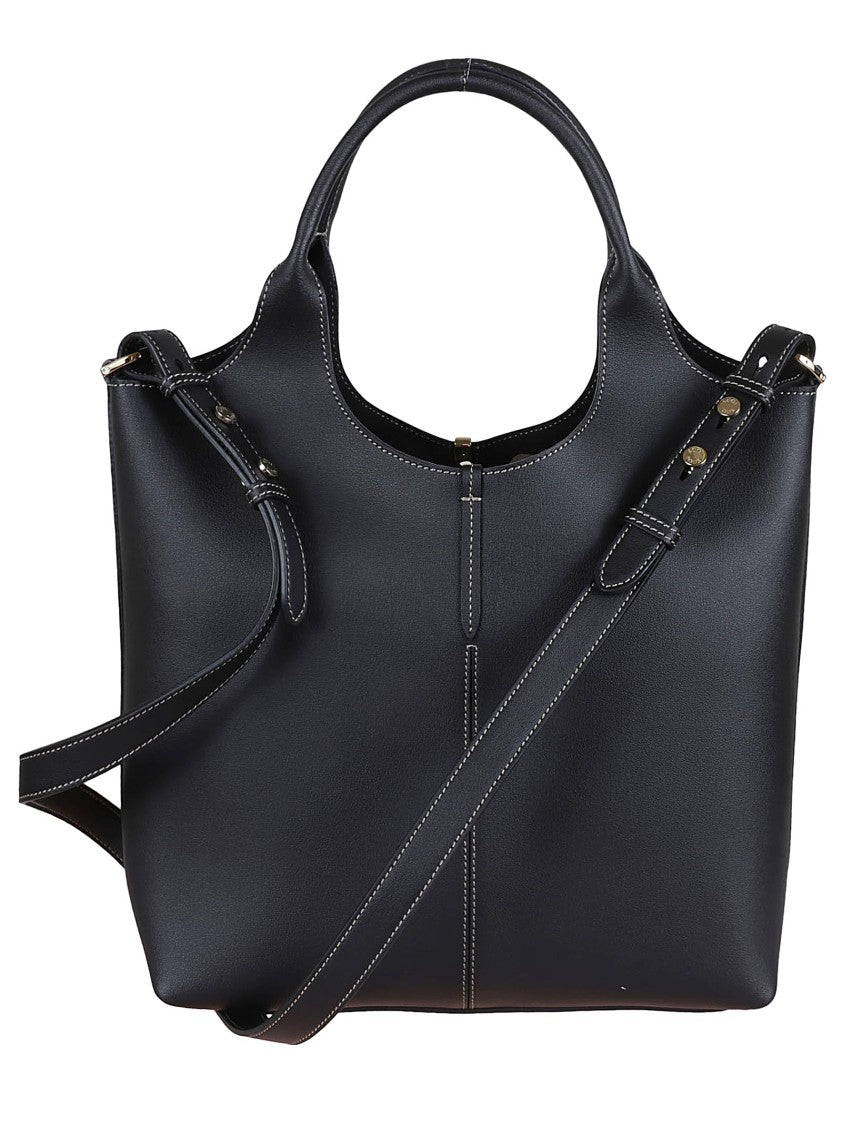 Tod's Dual Handle Black Leather Handbag With Zip Closure