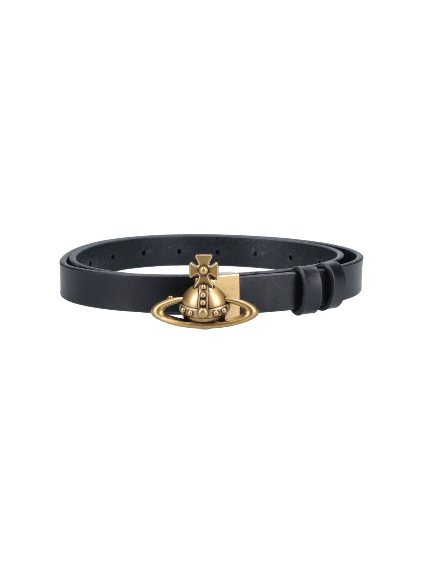 Vivienne Westwood Black Orb Calf Leather Adjustable Belt
