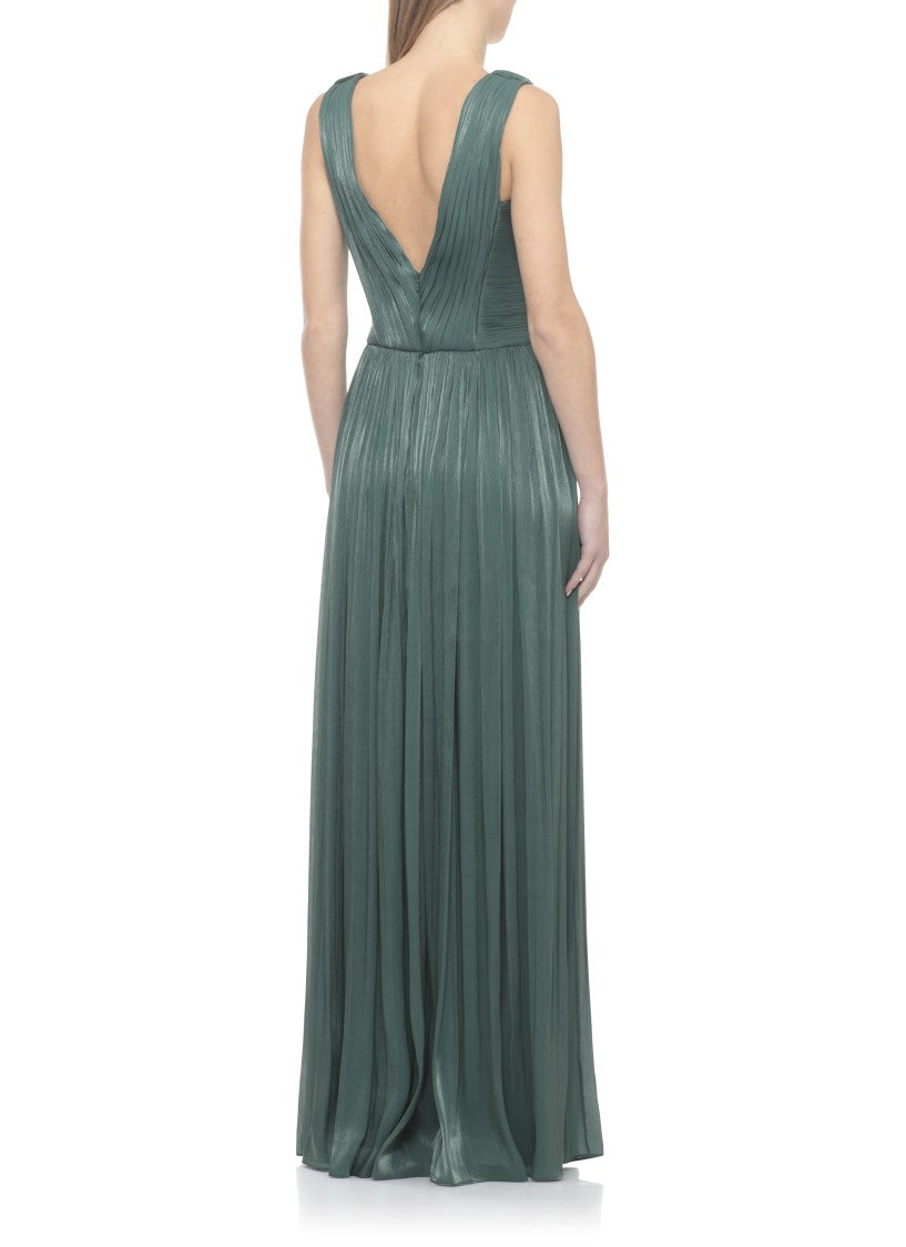 Costarellos Lurex Georgette Maxi Dress With Deep V-Neckline