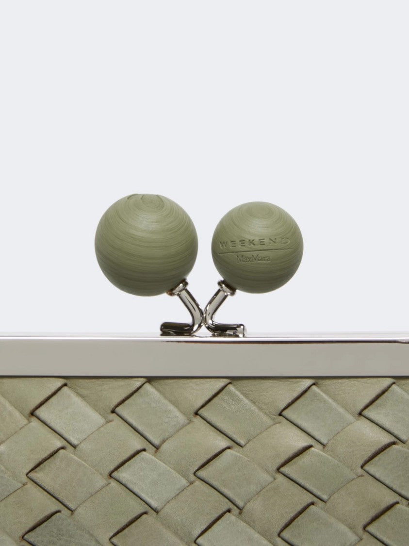Max Mara Structured Woven Leather Clutch Bag In Sage Green
