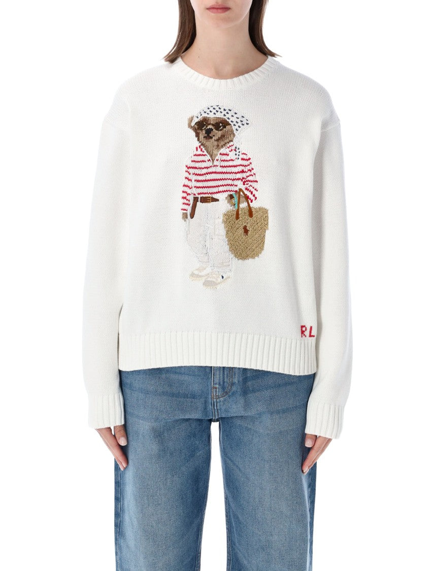 Polo Ralph Lauren White Bear Motif Relaxed Knit Sweater