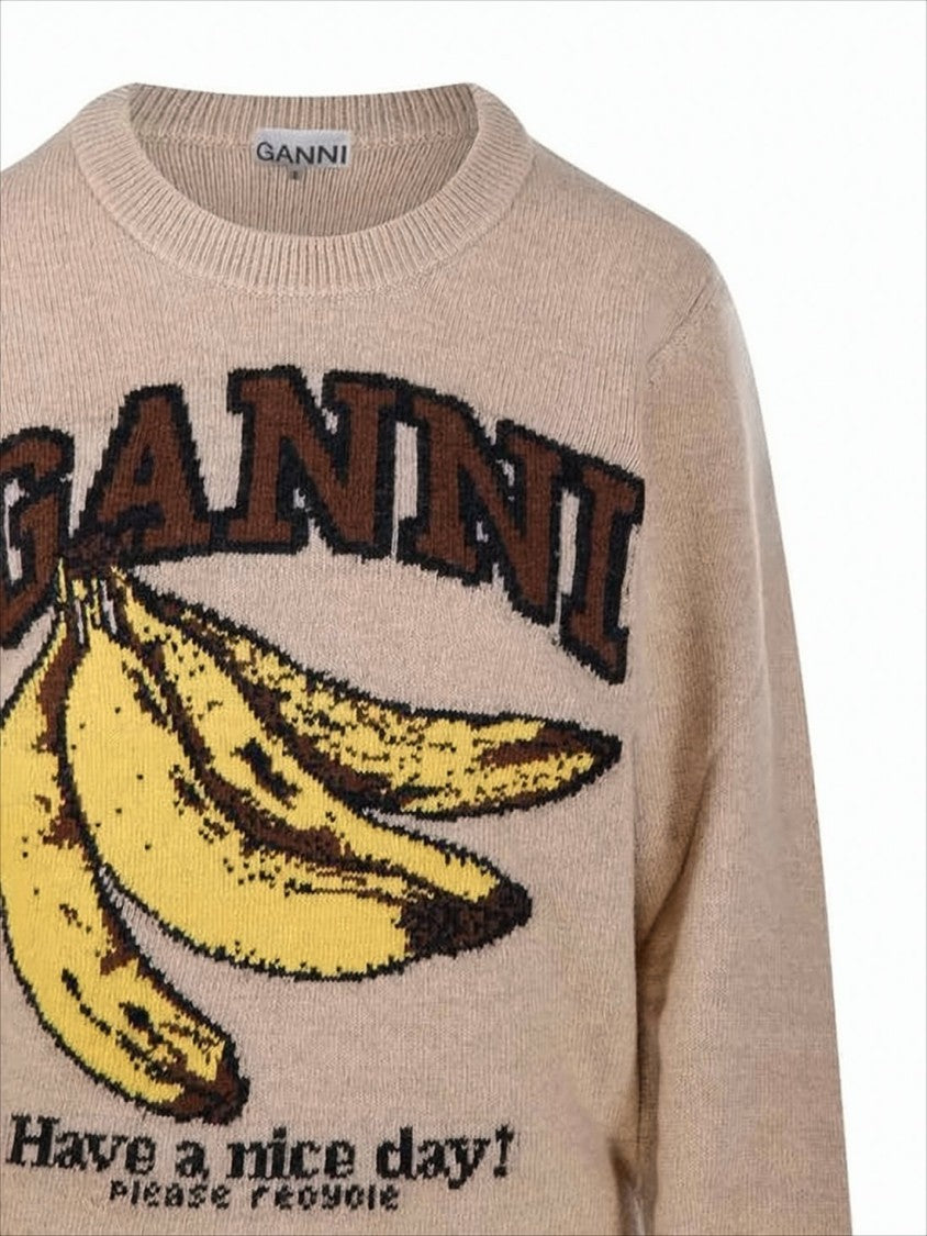 Ganni Knit Sweater With Bold Banana Graphic