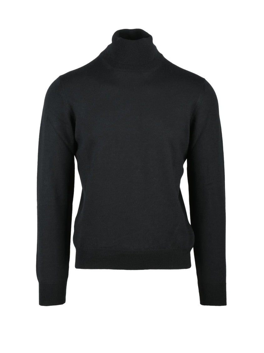 Gran Sasso Black Fine-Knit Turtleneck Sweater