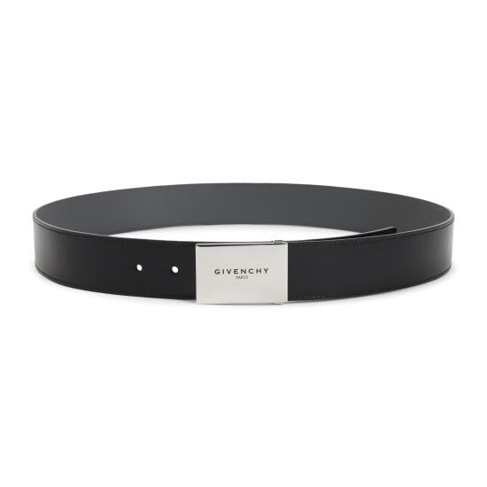 Givenchy Black Calf Leather Belt With Textured Grey Interior