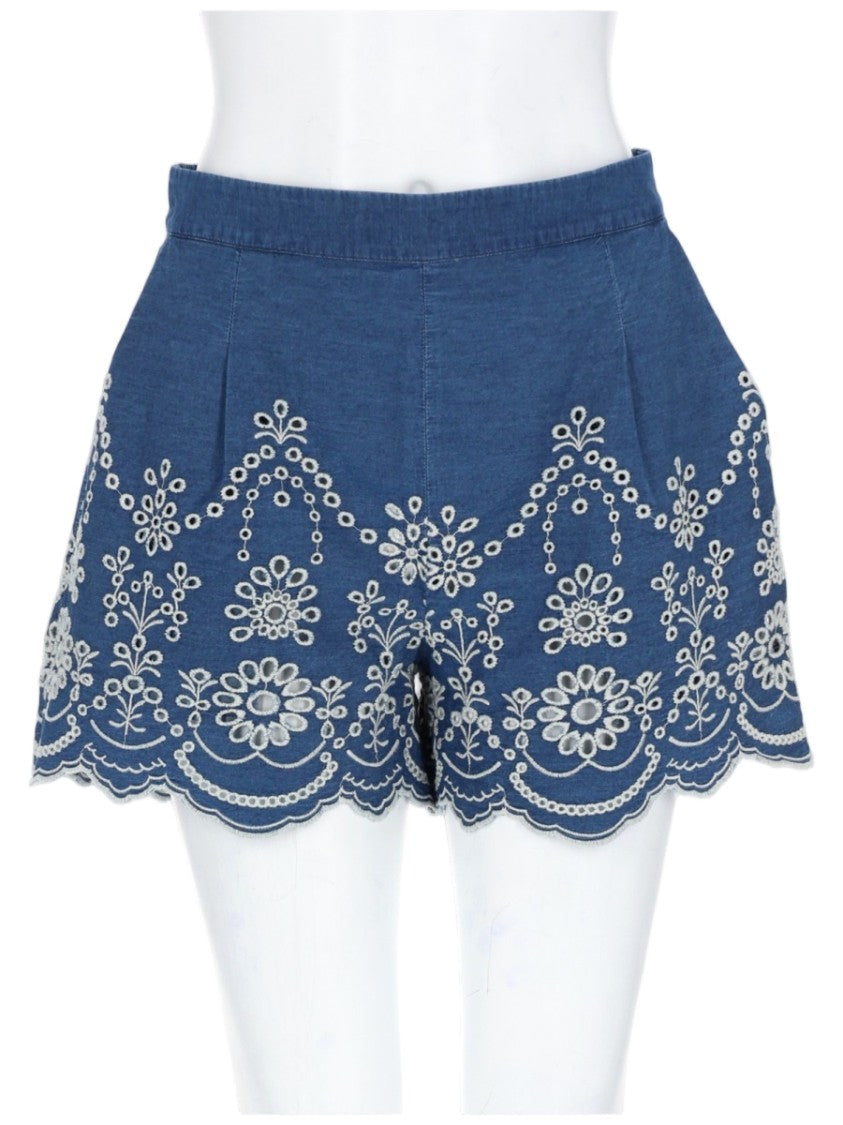 Mc2 Saint Barth Amani Floral Embroidered Chambray Shorts