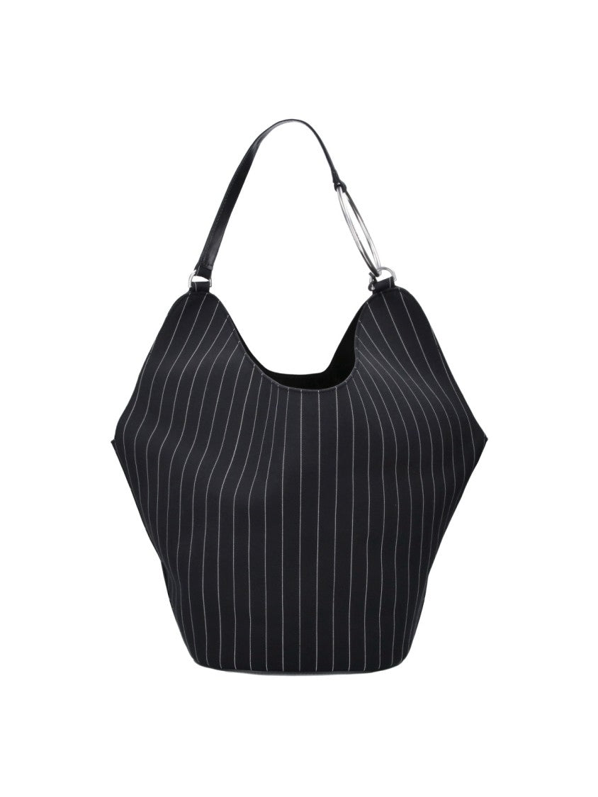 Dondup Black Gessato Wool Pinstripe Shoulder Bag