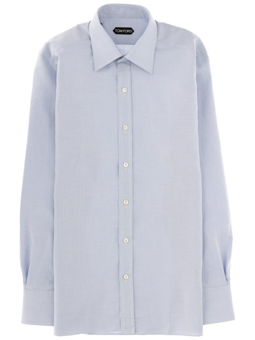 Tom Ford Blue Textured Cotton Mother-Of-Pearl Shirt