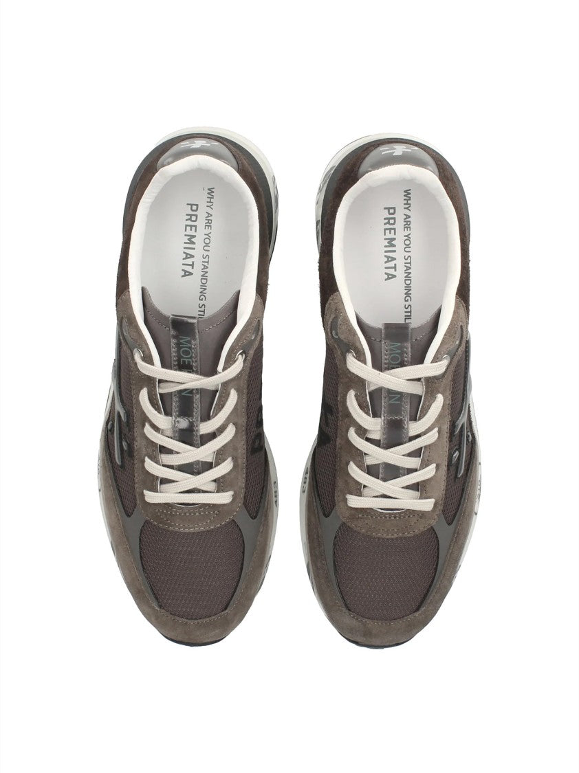 Premiata Brown Low-Profile Graphic Sneakers