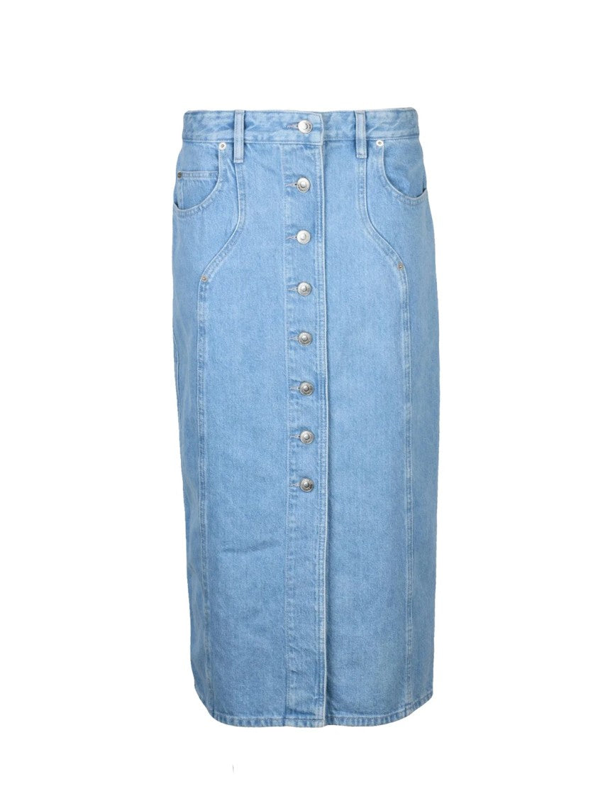Isabel Marant Étoile Light Blue Long A-Line Cotton Skirt With Button Closure And Pockets