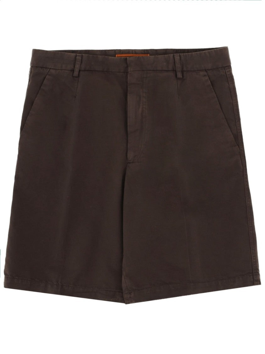 Zegna Tailored Cotton-Linen Flat Front Shorts
