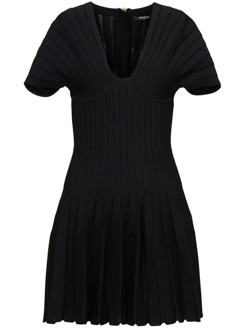 Balmain Pleated Knit Short Dress