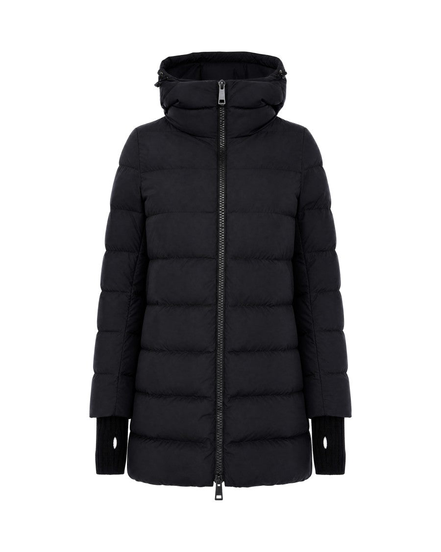 Herno Black Long Hooded Nylon Down Jacket
