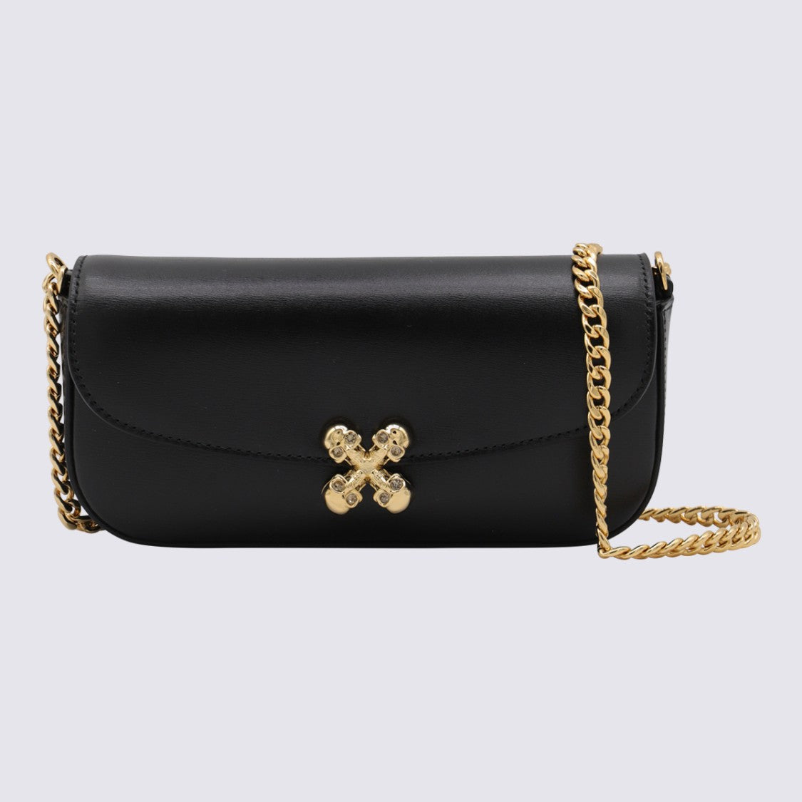 Alexander Mcqueen Black Leather Skull Flower Small Shoulder Bag