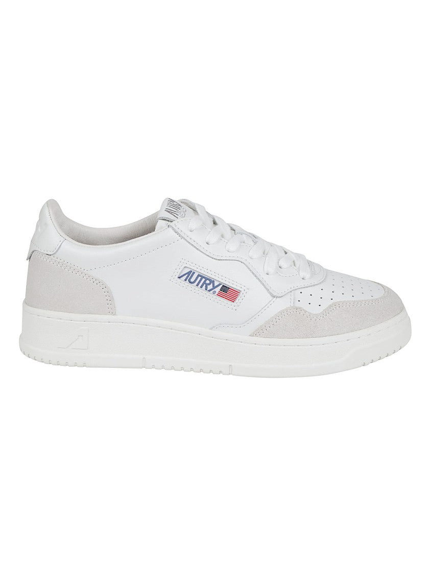 Autry White Medalist Low Suede-Trim Sneakers