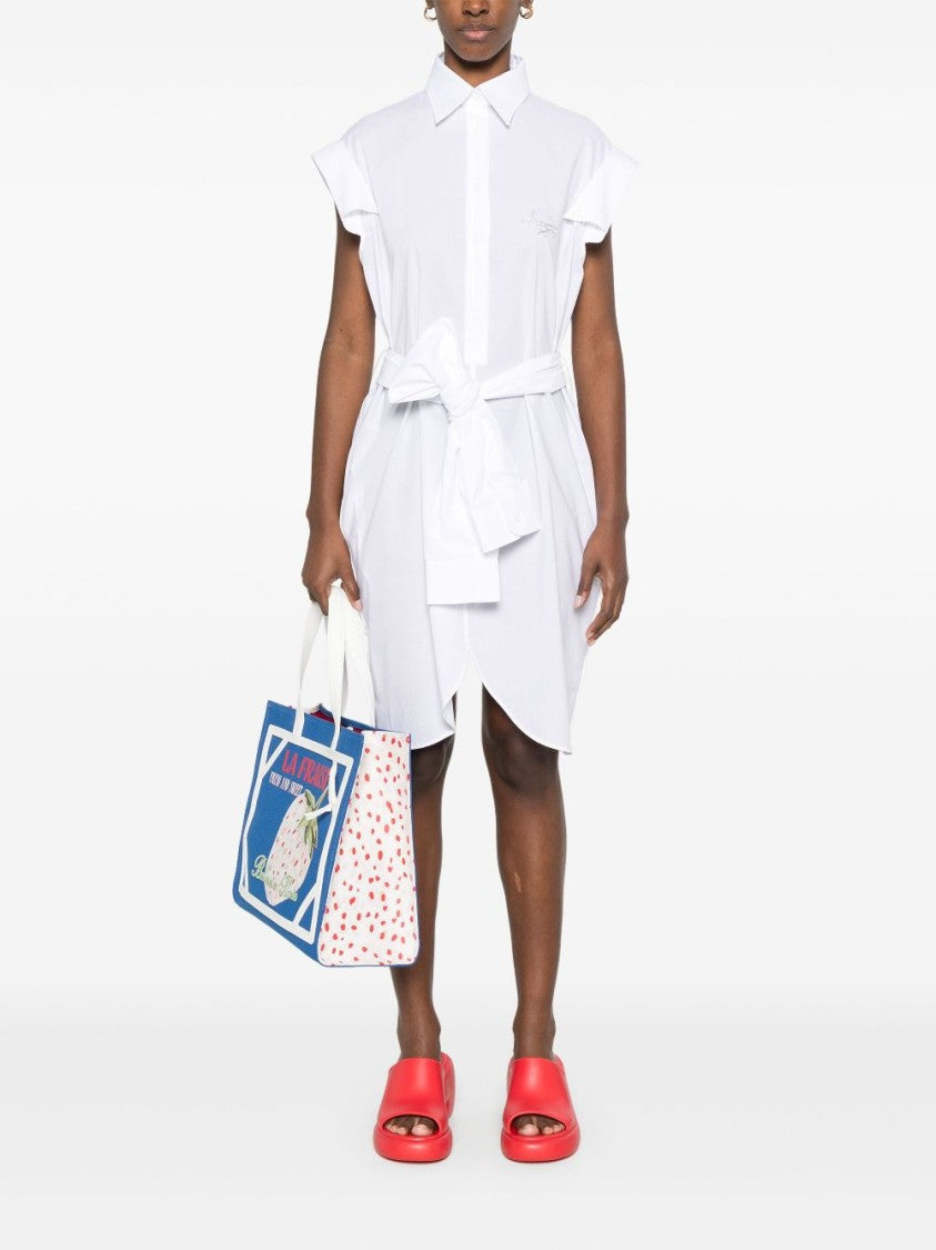 Moschino White Embroidered Logo Sleeveless Shirt Dress