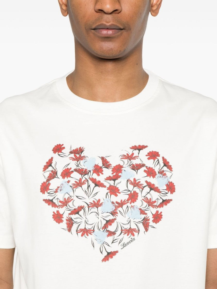 Lanvin Light Beige Heart Embellished Crew Neck T-Shirt