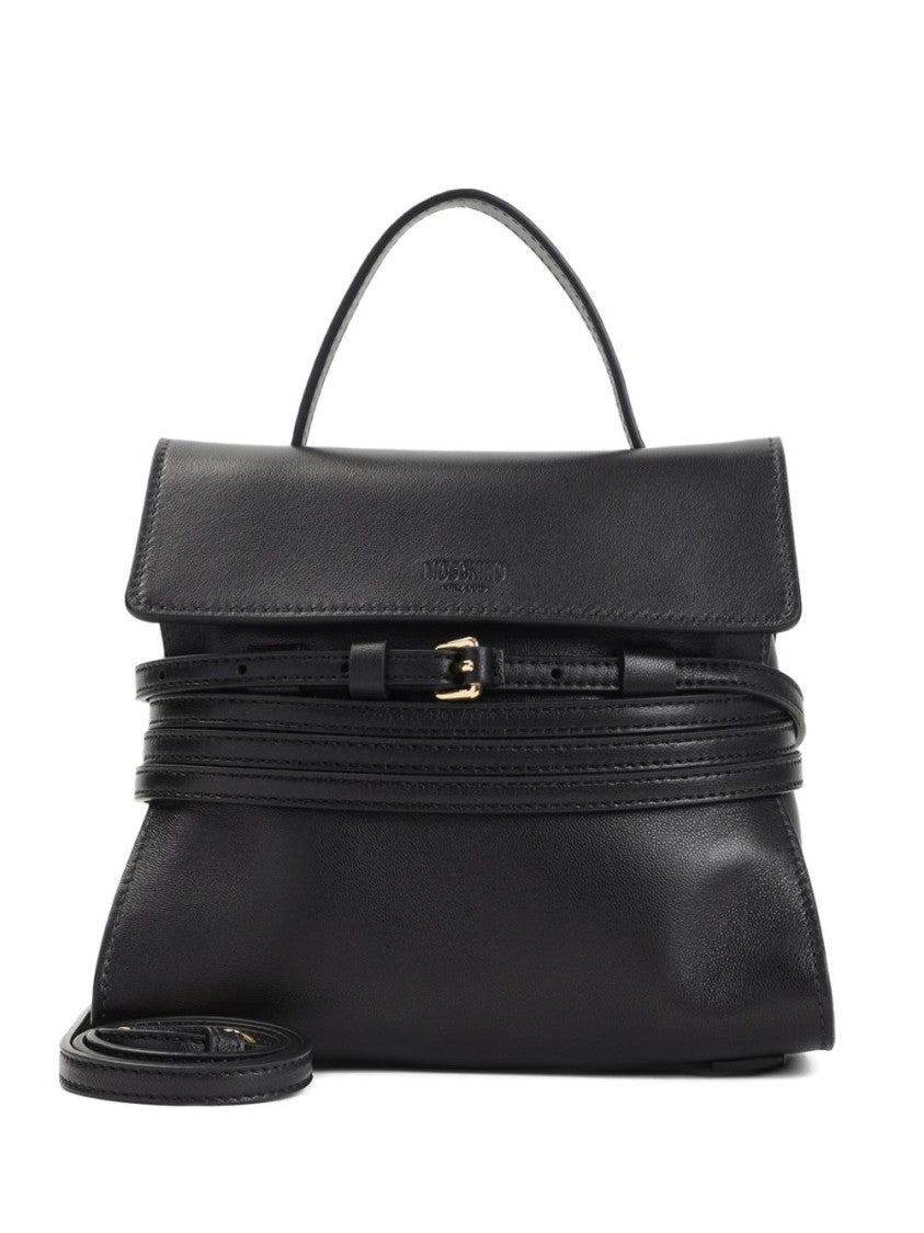 Moschino Structured Black Leather Handbag