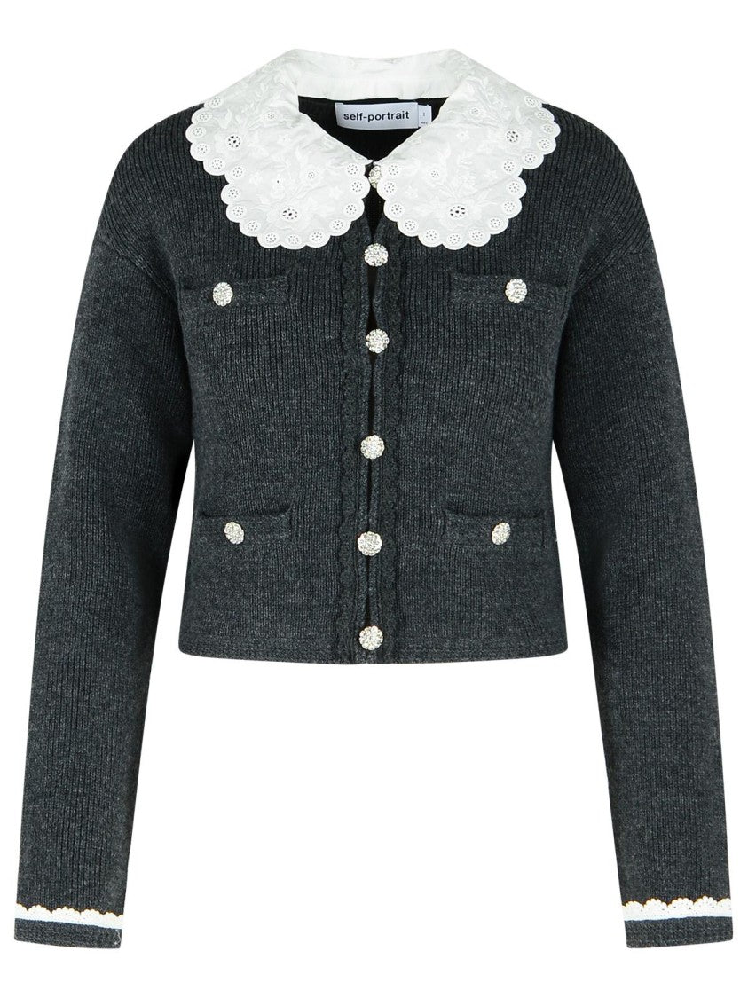 Self-Portrait Dark Grey Wool Blend Crop Cardigan