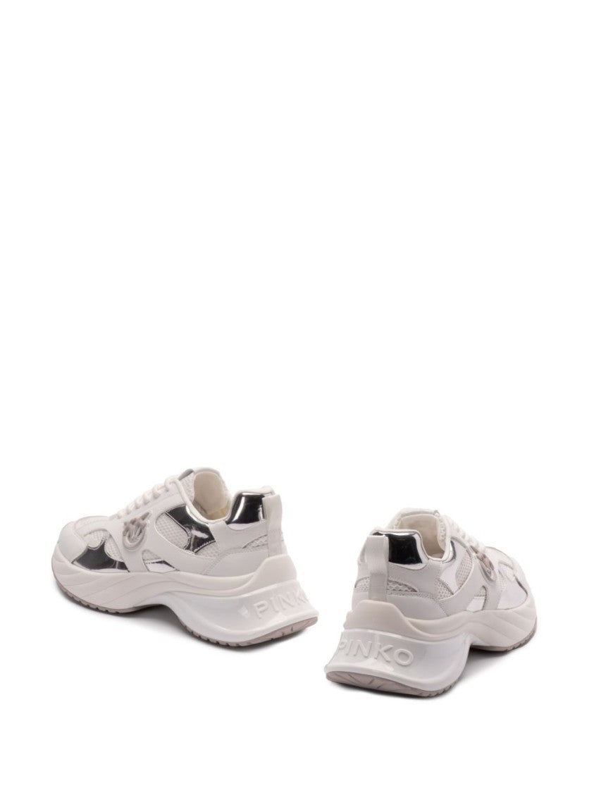 Pinko Panelled White Sneakers With Love Birds Buckle