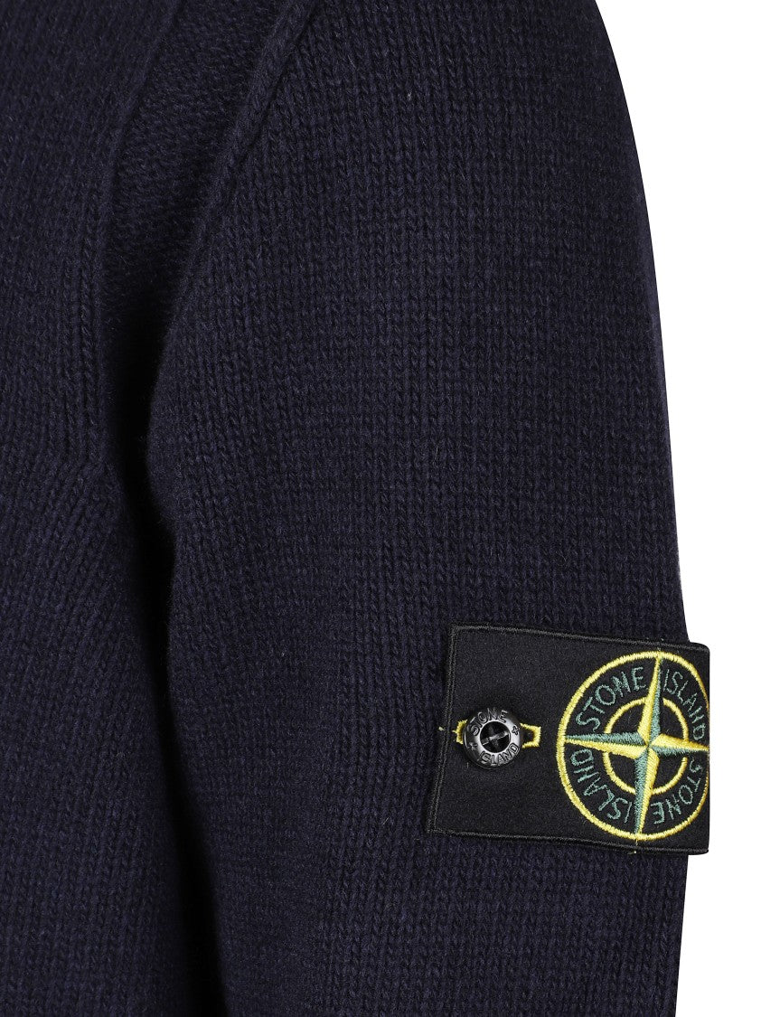 Stone Island High Collar Knit Sweater With Distinctive Logo Patch