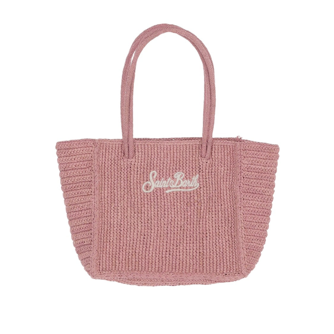 Mc2 Saint Barth Medium Pink Raffia Tote Handbag With Logo Detail