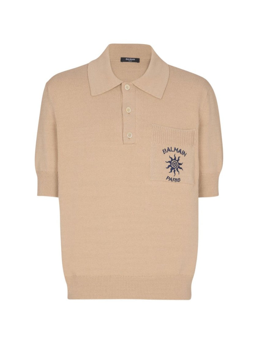 Balmain Beige Ribbed Short-Sleeve Polo Shirt