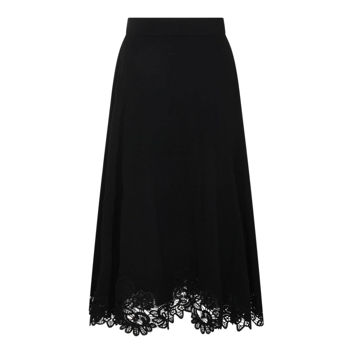Zimmermann Black High-Waisted Lace Hem Midi Skirt