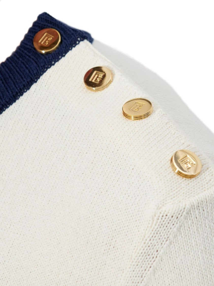 Balmain White Black Striped Shoulder Button Sweater