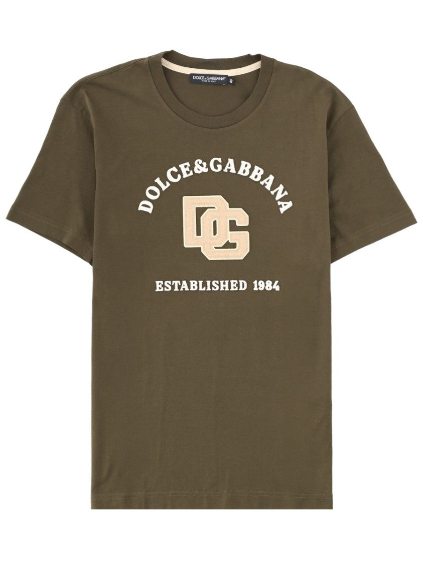 Dolce & Gabbana Olive Green Cotton Logo Printed T-Shirt